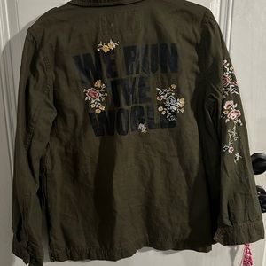 Military style jacket we run the world